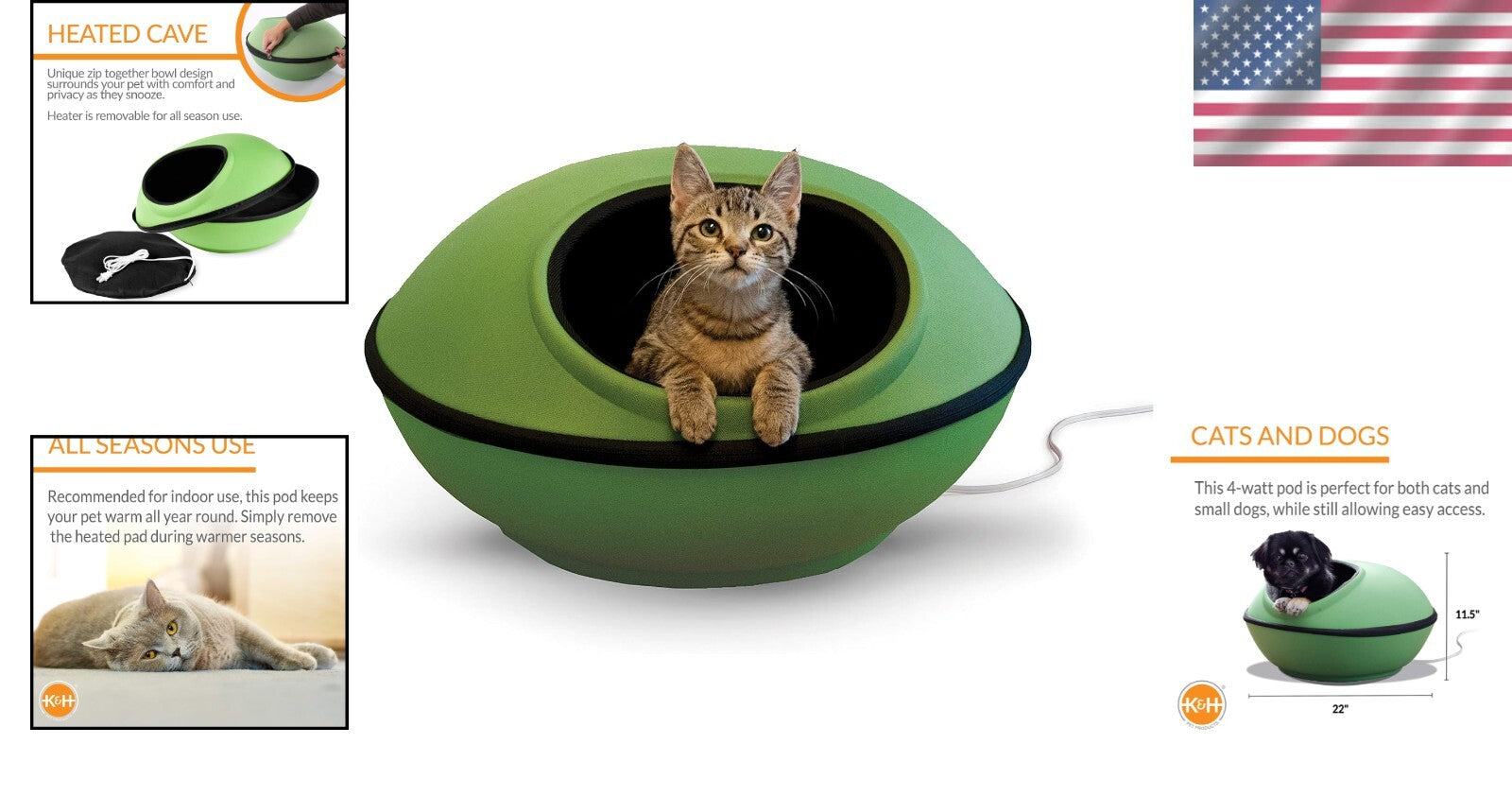Spacious 22-Inch Heated Cat Bed with Waterproof Heater and Safety Certification