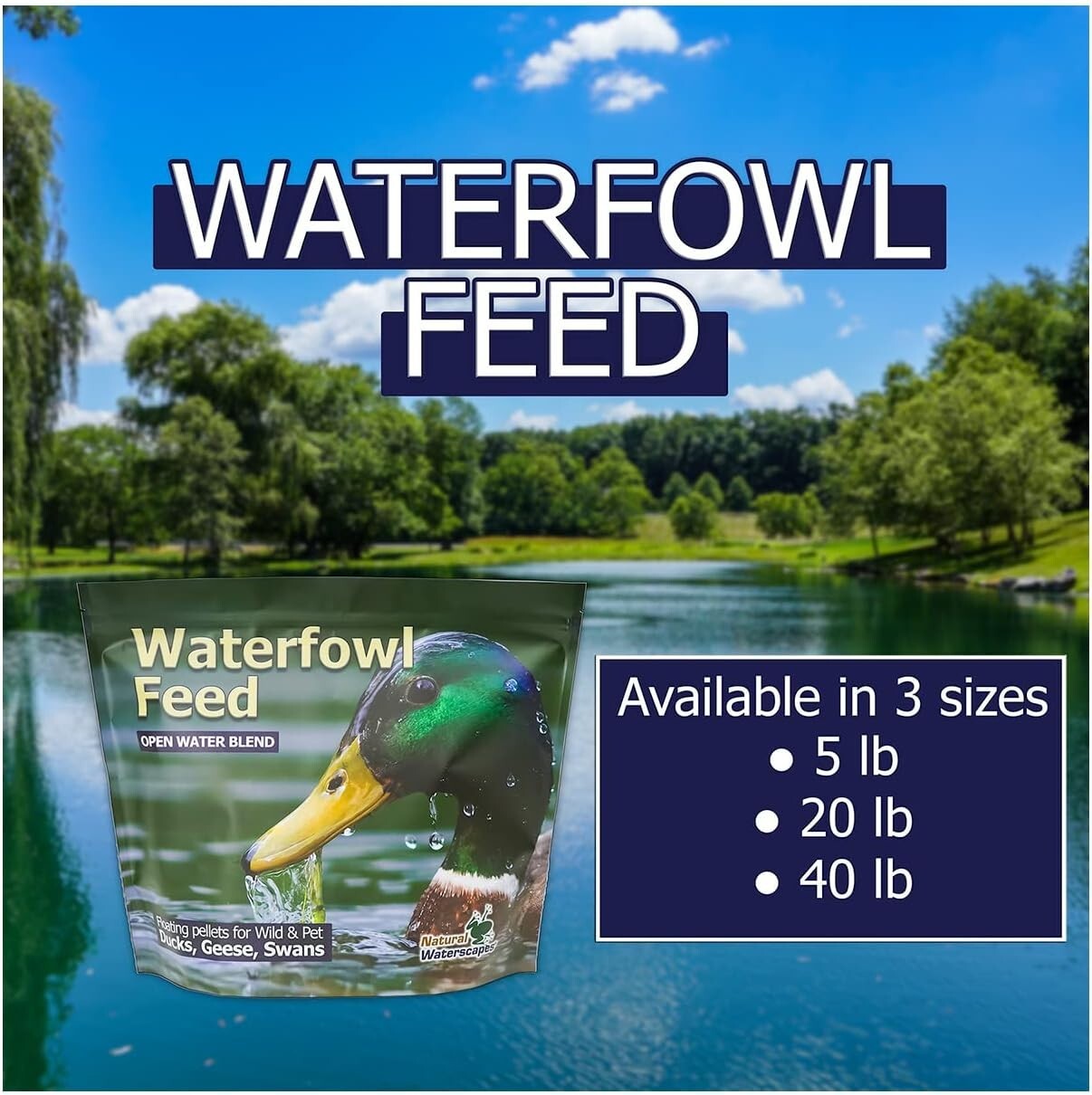 20 lb Premium Floating Pellets for Ducks, Swans & Geese - Seafood Flavor