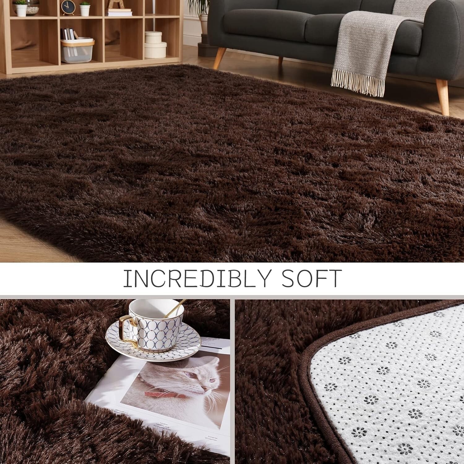Cozy Solid Chocolate 6x9 Feet Shag Rug - Soft, Safe, and Easy to Clean for Homes