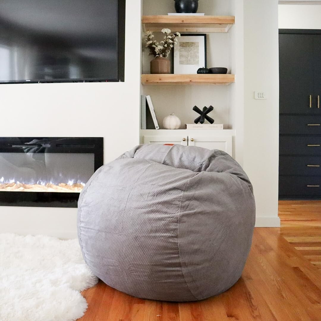 Cozy Chenille Bean Bag Chair & Bed - Full Size, Adjustable & Washable - Charcoal