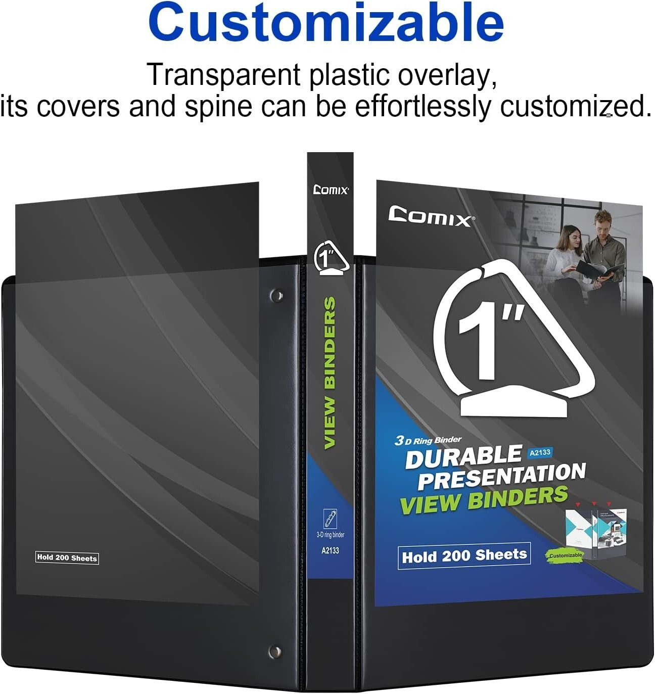 12 Pack D-Ring Black Binders - 1 Inch, Holds 225 Sheets, Multipocket Design