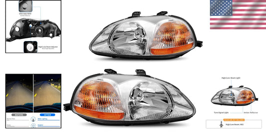 Premium Clear Lens Headlights for 1996-1998 Civic - Weather-Sealed Protection