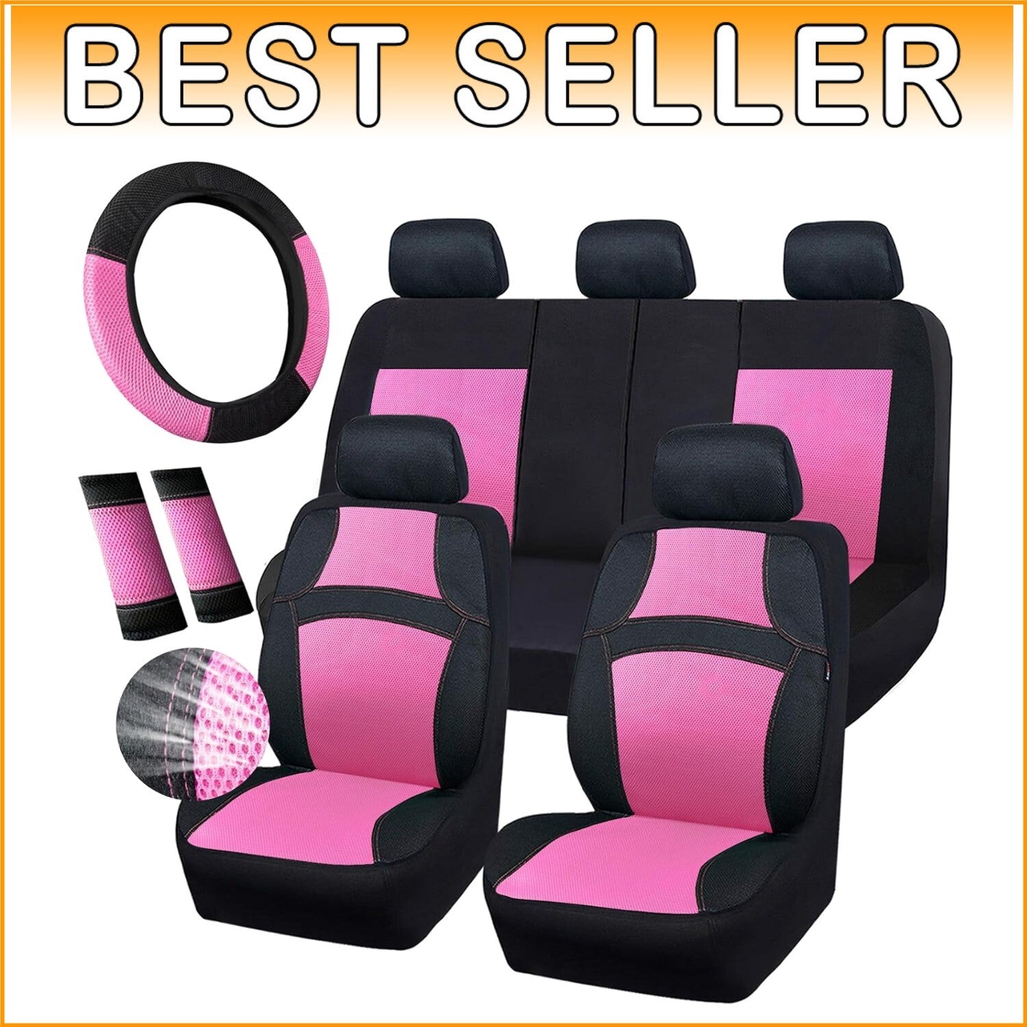 Cute Universal 13PCS Breathable Seat Covers for SUVs & Trucks – Hot Pink Accents
