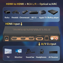 Load image into Gallery viewer, 4K HDMI Switcher &amp; Audio Extractor - 3 HDMI Inputs to 1 Output with Remote