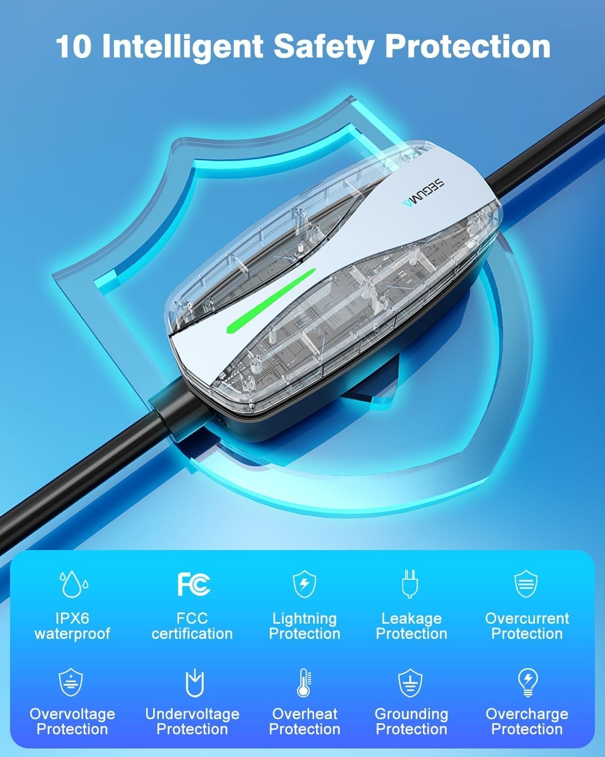 Fast Charging 16A EV Charger, 25FT NEMA 6-20 Plug for Universal Compatibility