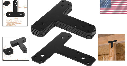 6 Pack Heavy-Duty Steel T Brackets for Wood - Black Pergola Mending Plates