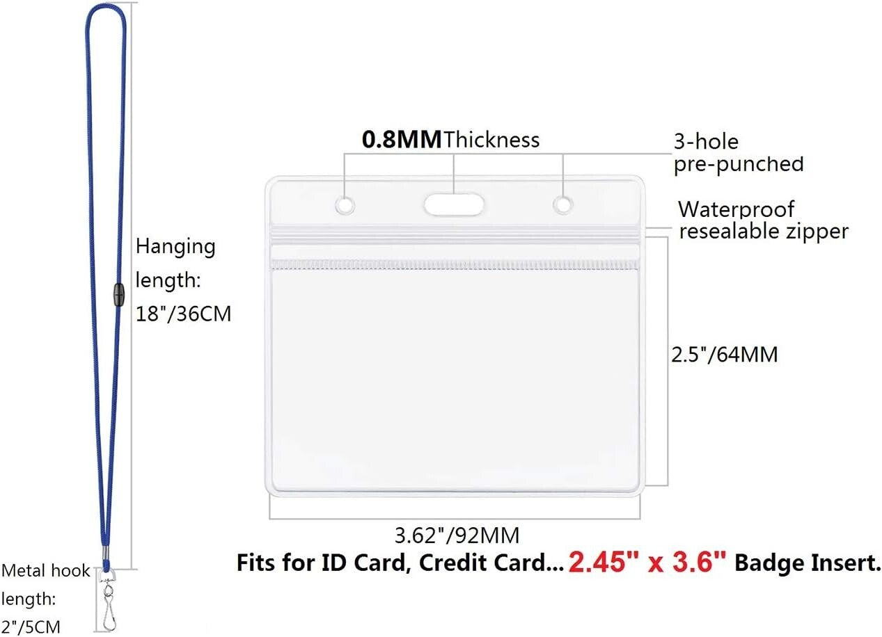 100-Pack Breakaway Safety Lanyards with Horizontal ID Badge Holders - Royal Blue