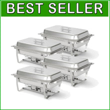 Load image into Gallery viewer, Elegant 4 Pack 8 Quart Stainless Steel Chafers – Keeps Food Warm and Ready