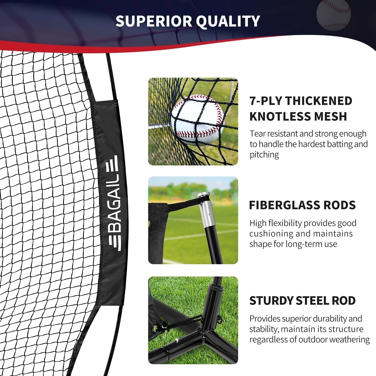 Durable 7x7 ft Bow Frame Net with Adjustable Tee & Strike Zones for Training