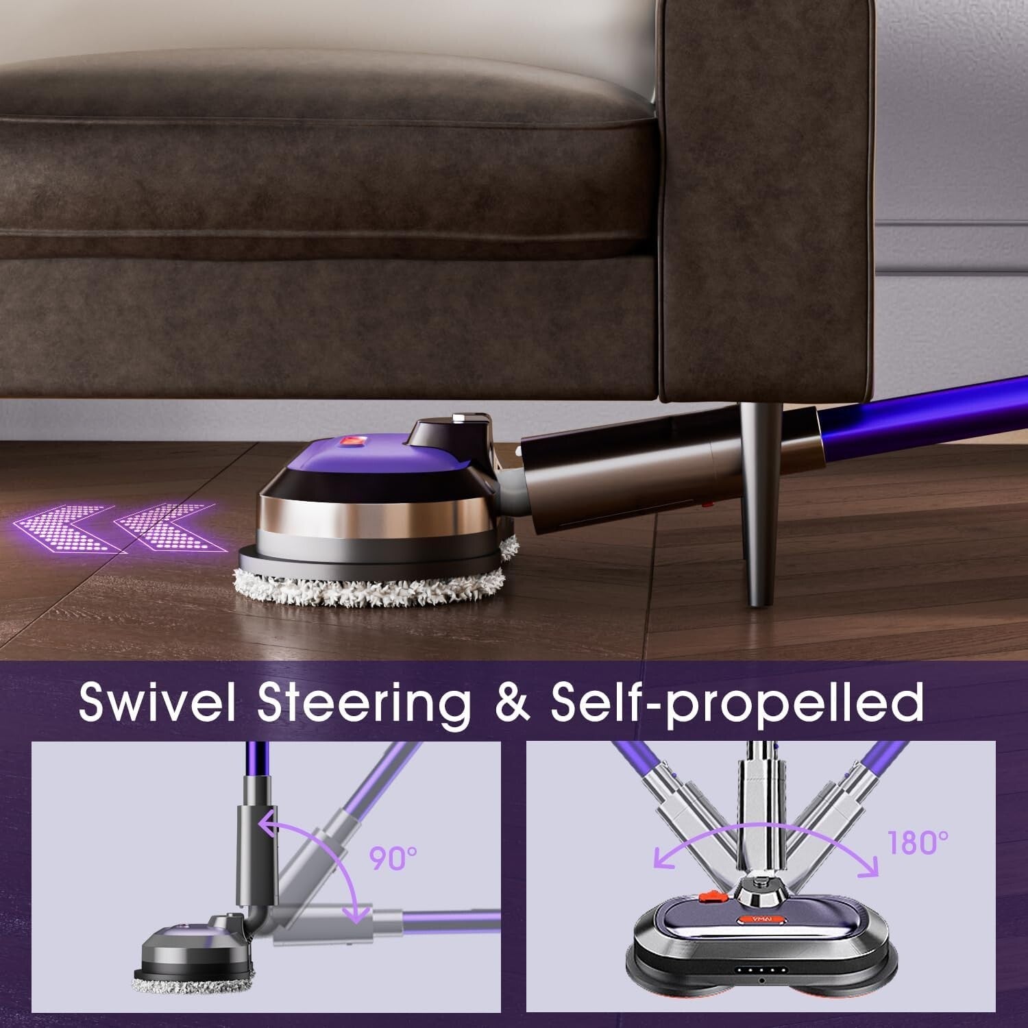 Multi-Surface Electric Mop with Detachable Battery & Deep Cleaning LED Headlight