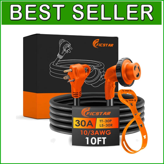 Durable 10ft 30 Amp RV Extension Cord with Twist Lock & Reverse Polarity Light