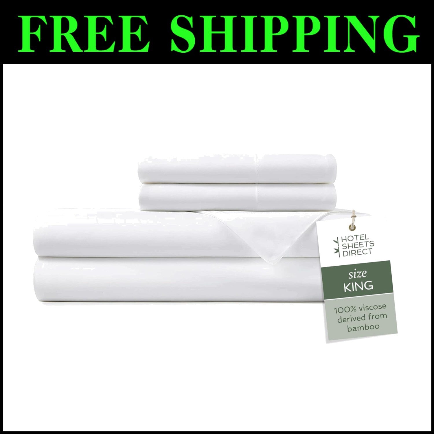 Deep Pocket King Size Bamboo Sheets - Cooling 4-Piece Bedding Set in White