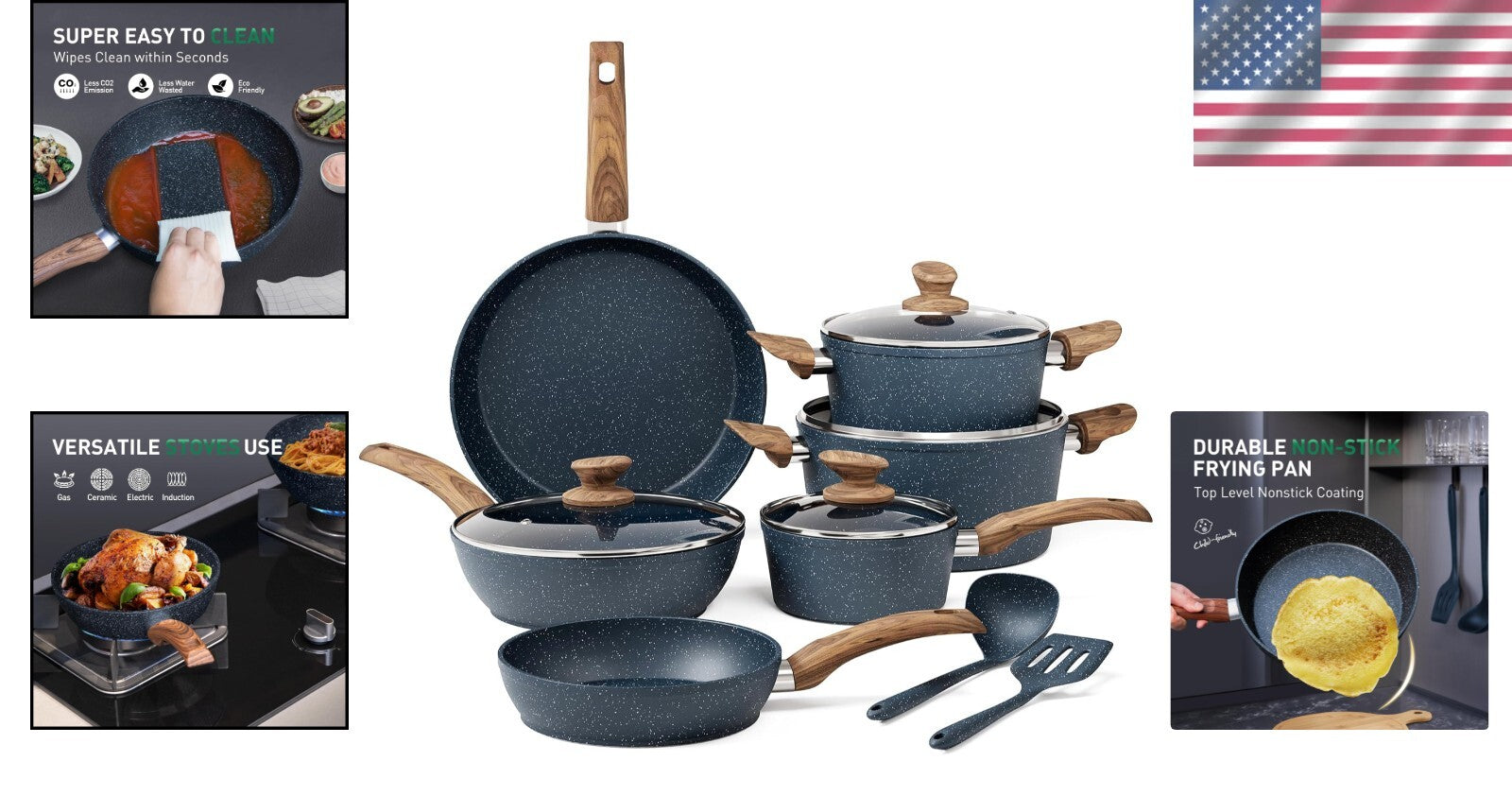 Healthy Cooking Essentials - Induction 12-Piece Granite Non-Stick Pots & Pans