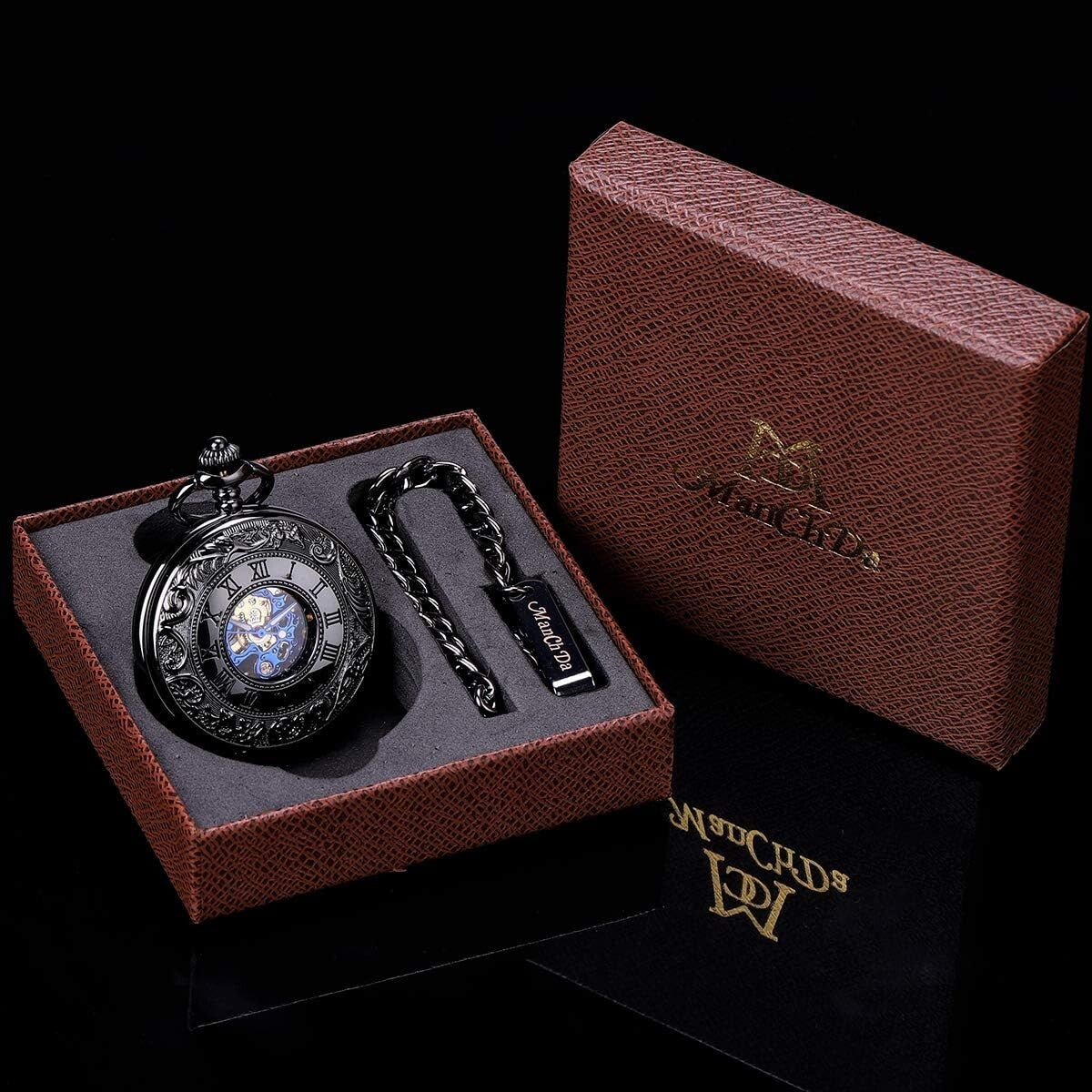 47mm Battery-Free Skeleton Pocket Watch with Custom Engraving - Men’s & Women’s