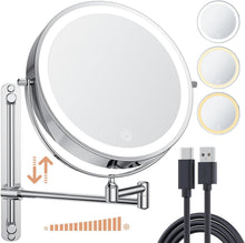 Load image into Gallery viewer, Stylish 8.5" Lighted Vanity Mirror with 360° Swivel and Magnification for Makeup