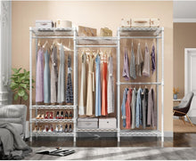 Load image into Gallery viewer, Freestanding White Closet Wardrobe Rack - Supports 890 lbs, 8 Shelves Included