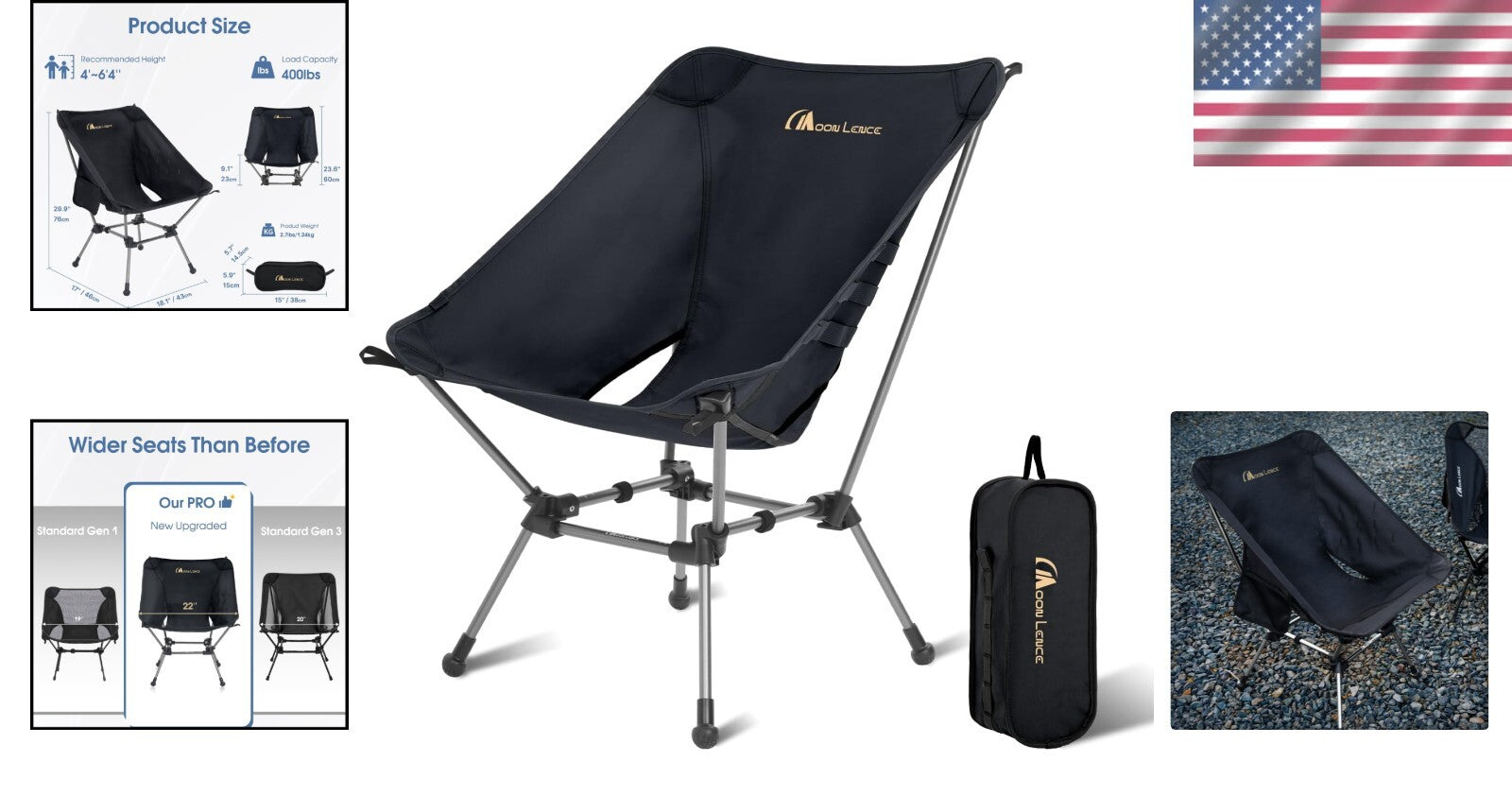 Oversized Portable Camping Chair, Lightweight with 400 lbs Capacity - Gen 3 Plus