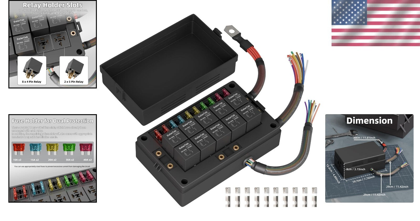12V Pre-Wired Relay Fuse Block with High-Power Wiring - Organizes Marine Systems