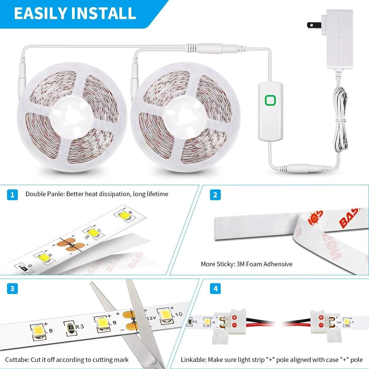Customizable LED Strip Lights Kit with Dimmer - Ideal for Stylish Interiors