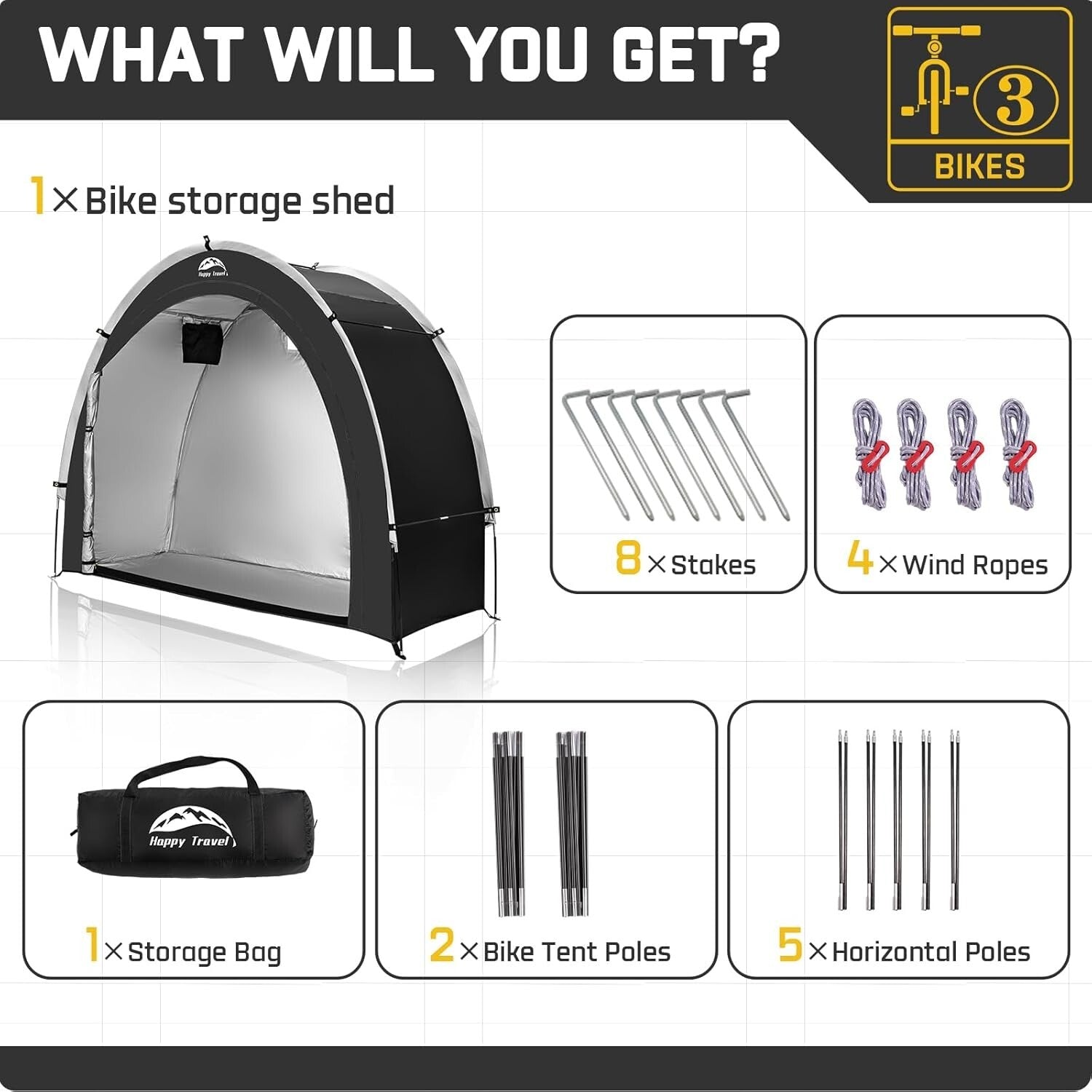 Durable 210D Waterproof Bicycle Storage Tent with Quick Setup - Fits 2-3 Bikes