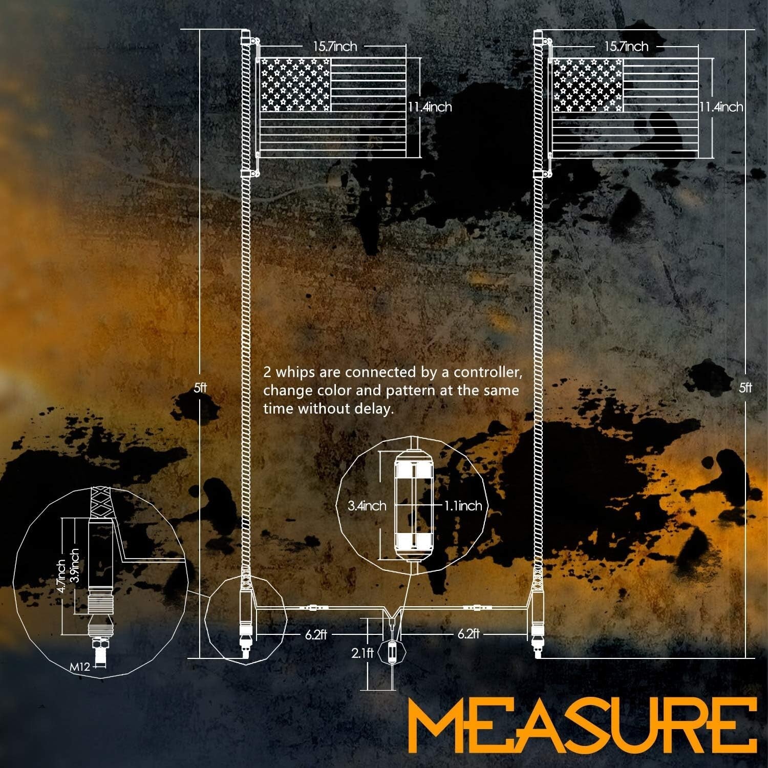 Ultimate 5ft RGB LED Whip Lights - Remote Controlled Offroad Adventure Lighting