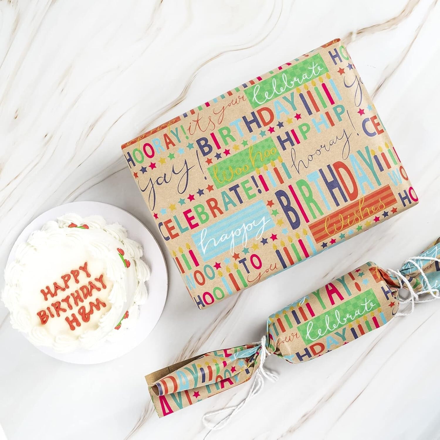 Crease-Free Kraft Birthday Wrapping Paper Roll - 30” x 100’ for All Occasions