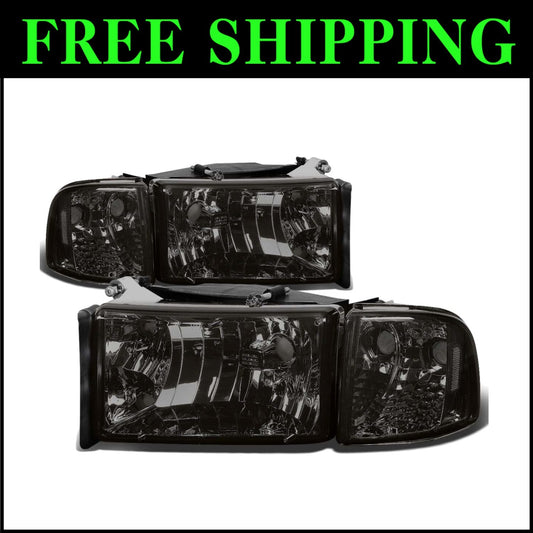 Replacement Smoke Lens Headlights for 94-01 Ram 1500/2500/3500 - Complete Set