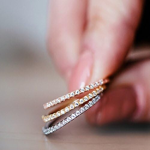 Sustainable Gold Plated CZ Eternity Bands in 925 Sterling Silver - Women's Ring