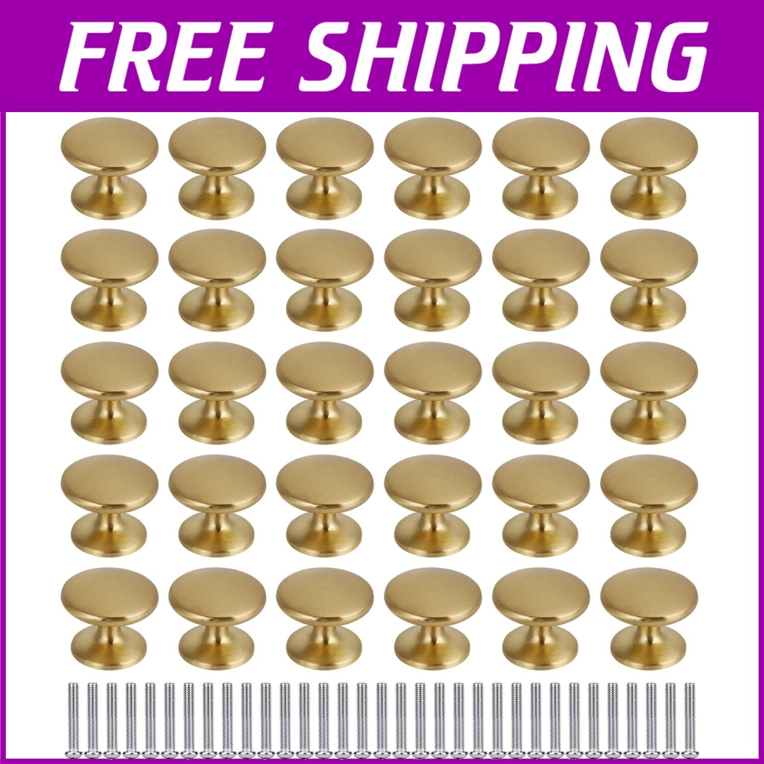 Durable Brass Cabinet Knobs, 1 Inch, 30 Pack – Easy Installation for Any Style