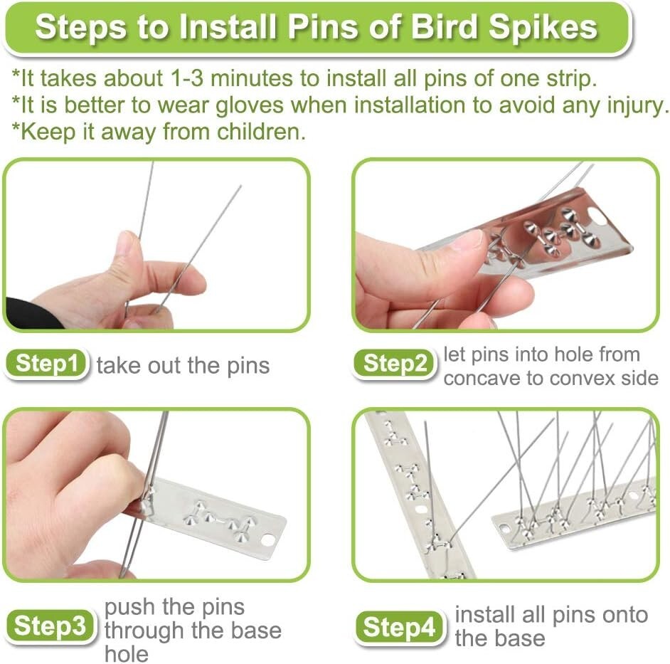 200ft Premium Stainless Steel Bird Spikes - Strong Protection Against Birds