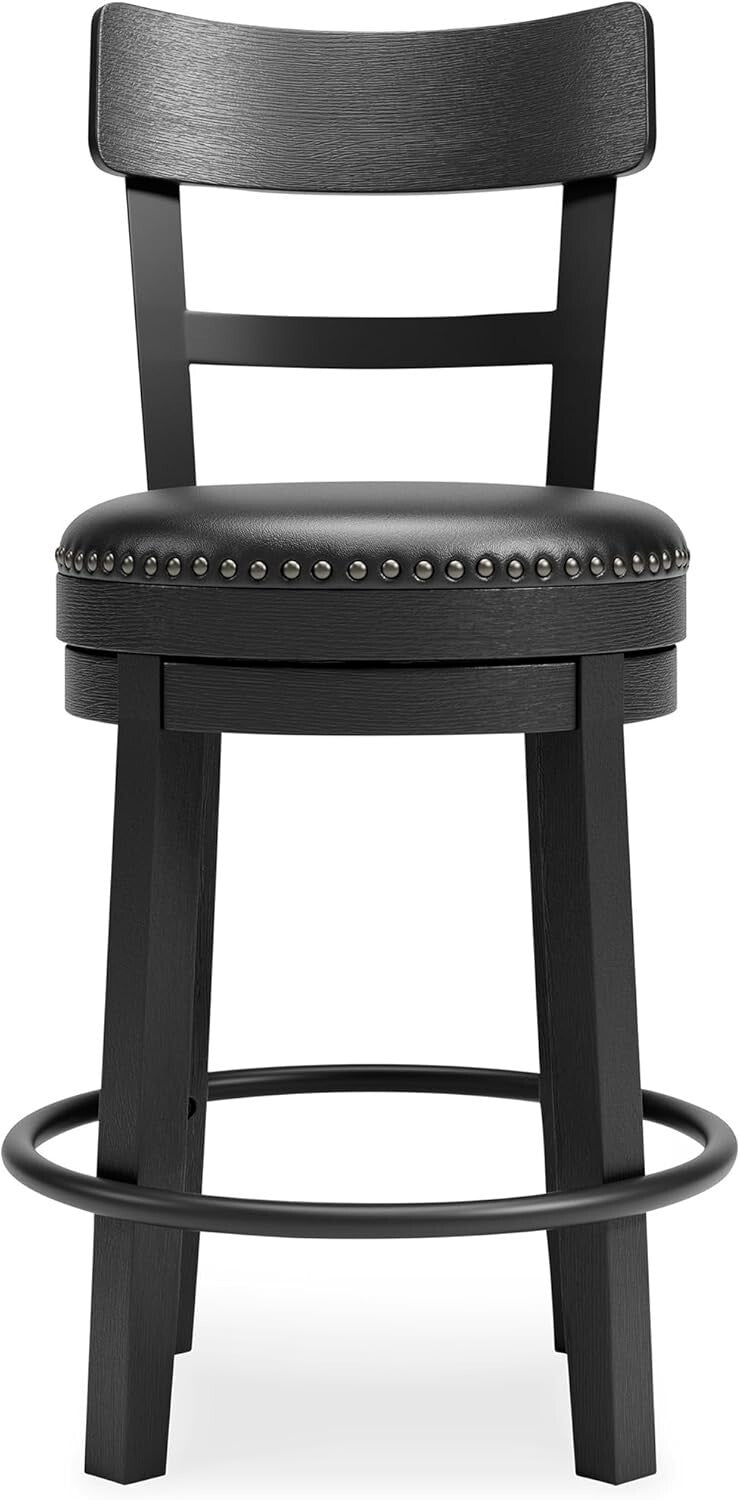 Antiqued Black Faux Leather Bar Stool with Swivel - Perfect for Rustic Decor
