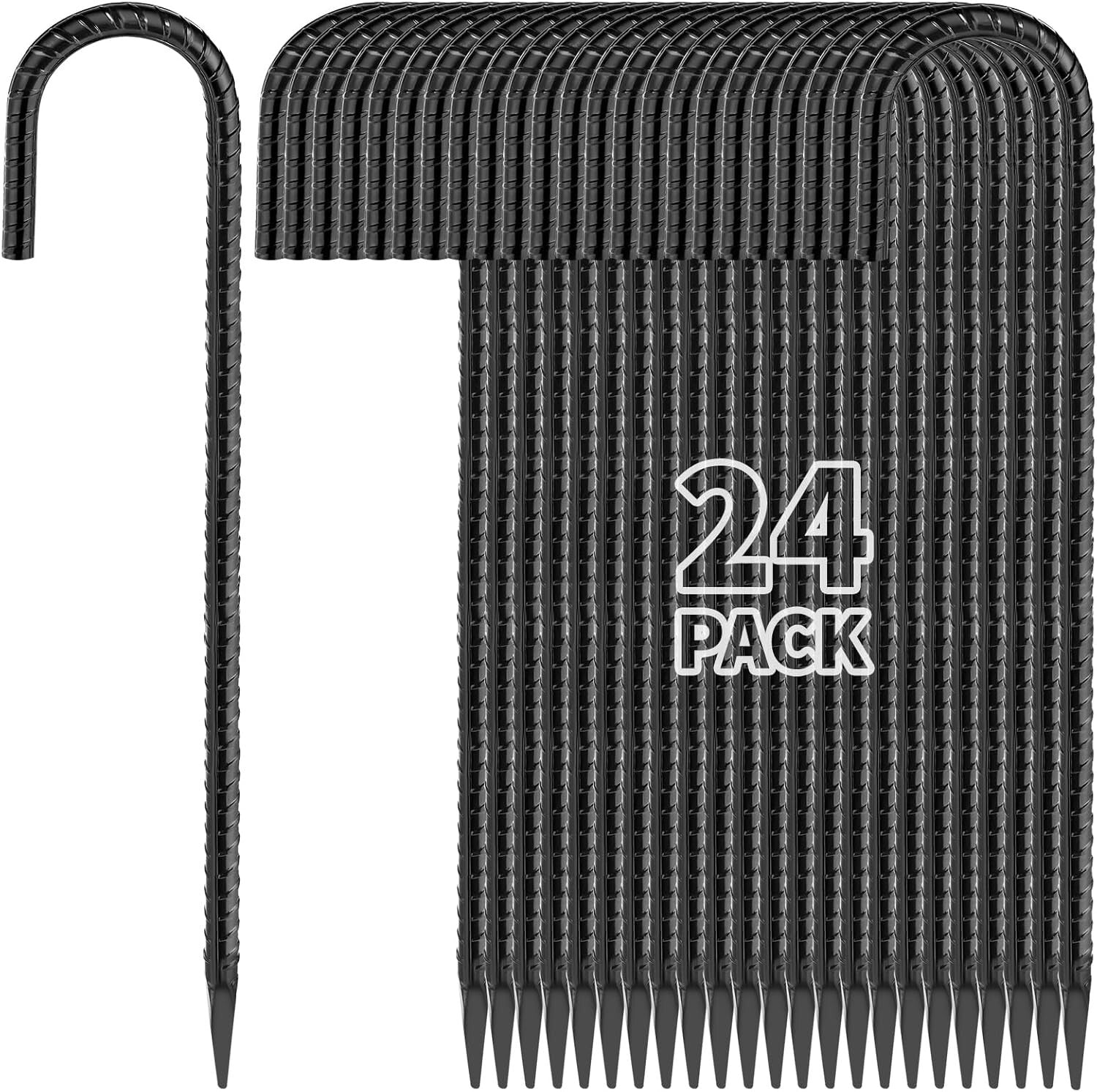 24-Pack 16 Inch J Hook Steel Tent Stakes – Reliable Chisel Point Ground Anchors