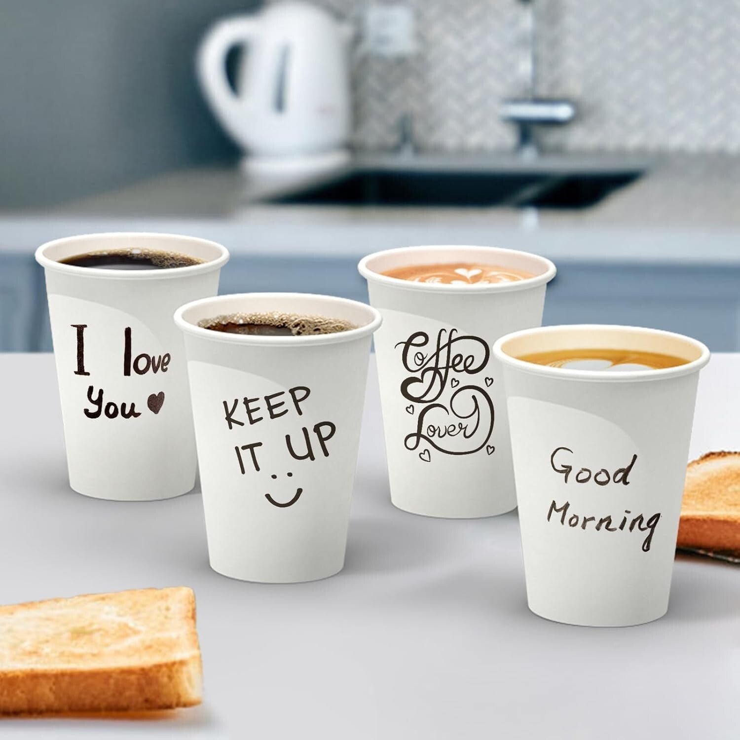 Food Safe 12 oz Disposable White Paper Cups - Perfect for Hot & Cold Drinks