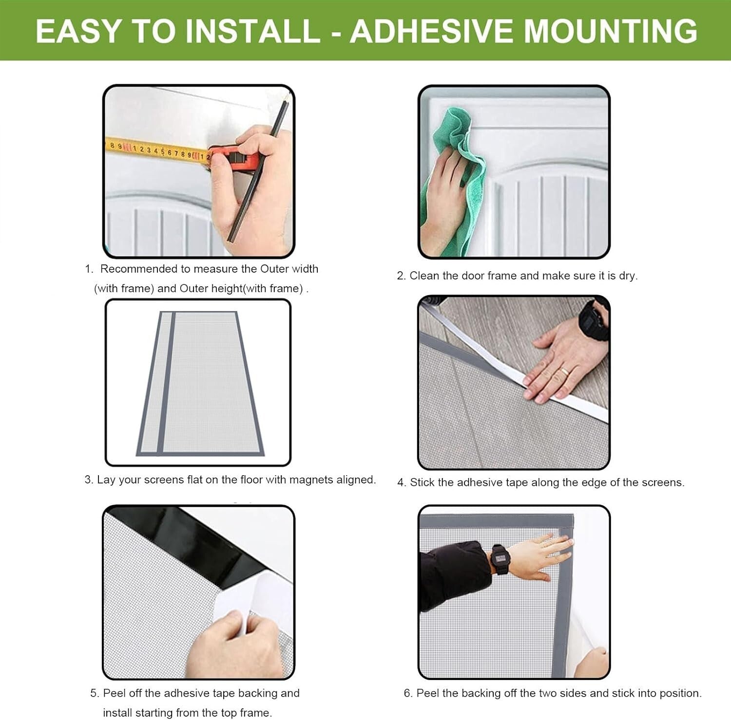 Reversible 39x80 Inch Fiberglass Magnetic Screen Door - Keep Bugs Out, Black