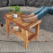 Load image into Gallery viewer, 24-Inch Teak Wood Waterproof Shower Bench with Storage Shelf &amp; Adjustable Feet