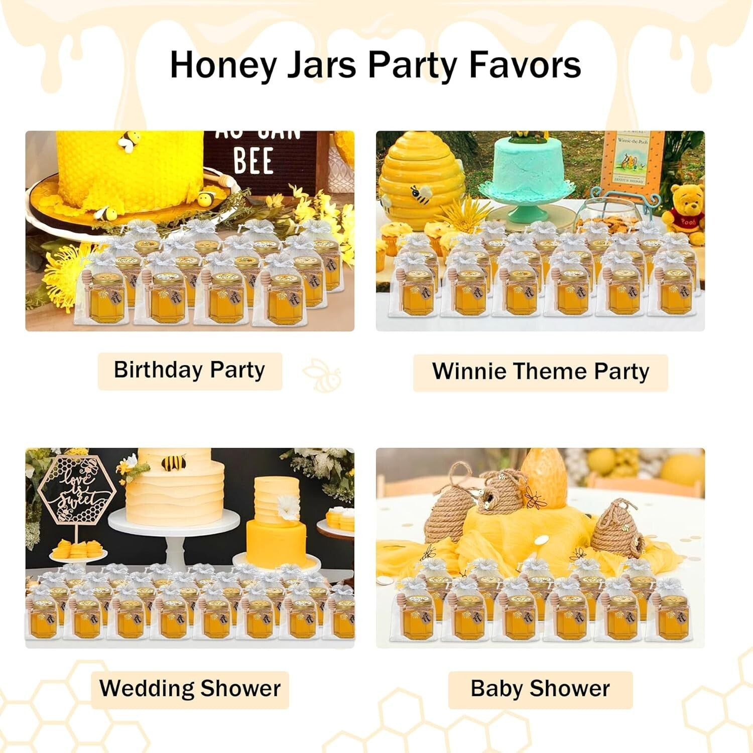 Bulk Set of 70 Beautiful Glass Honey Jars 3 oz with Lids & Customizable Stickers