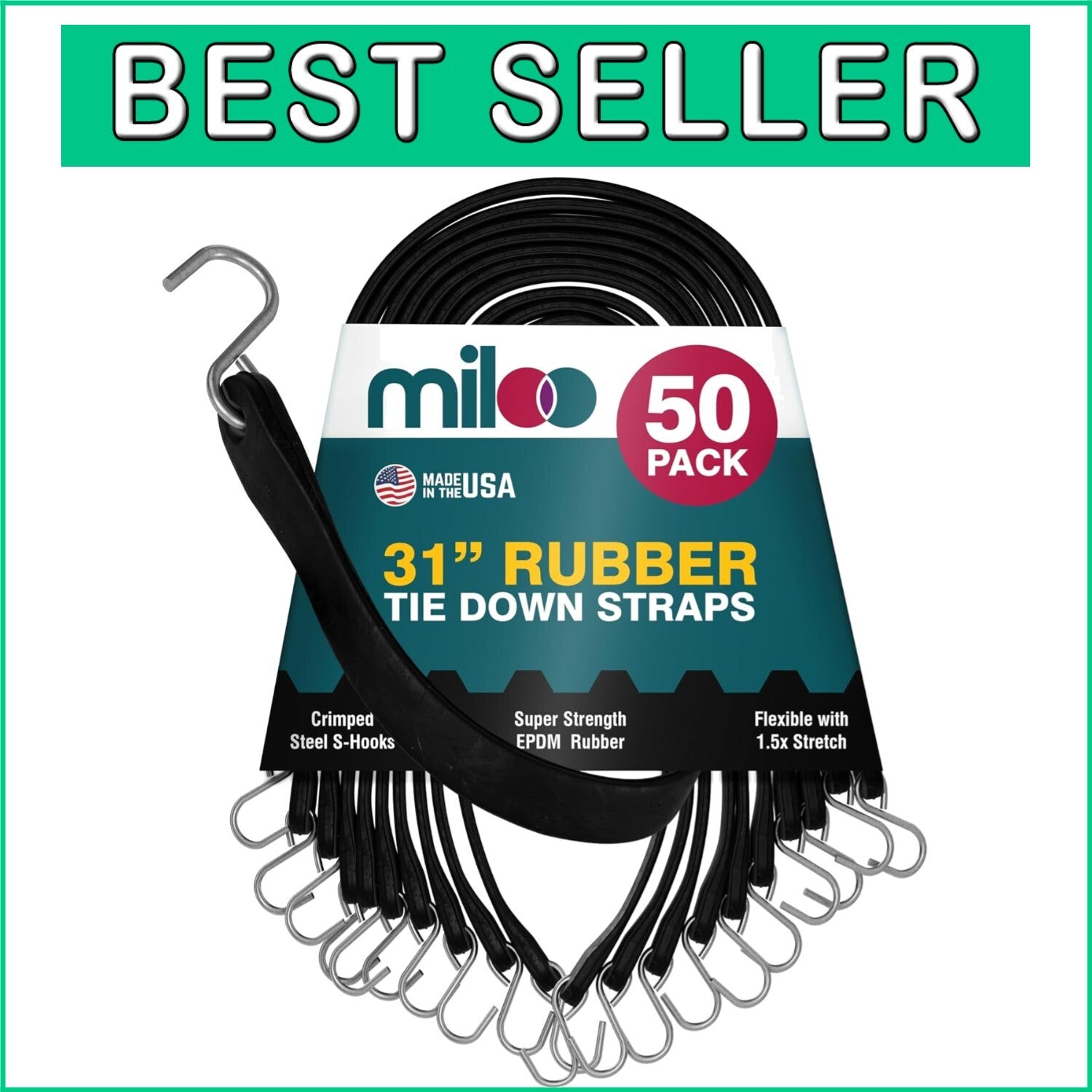 Adjustable Heavy-Duty Bungee Cords - 31 In, 50 Pack for Secure Cargo Transport