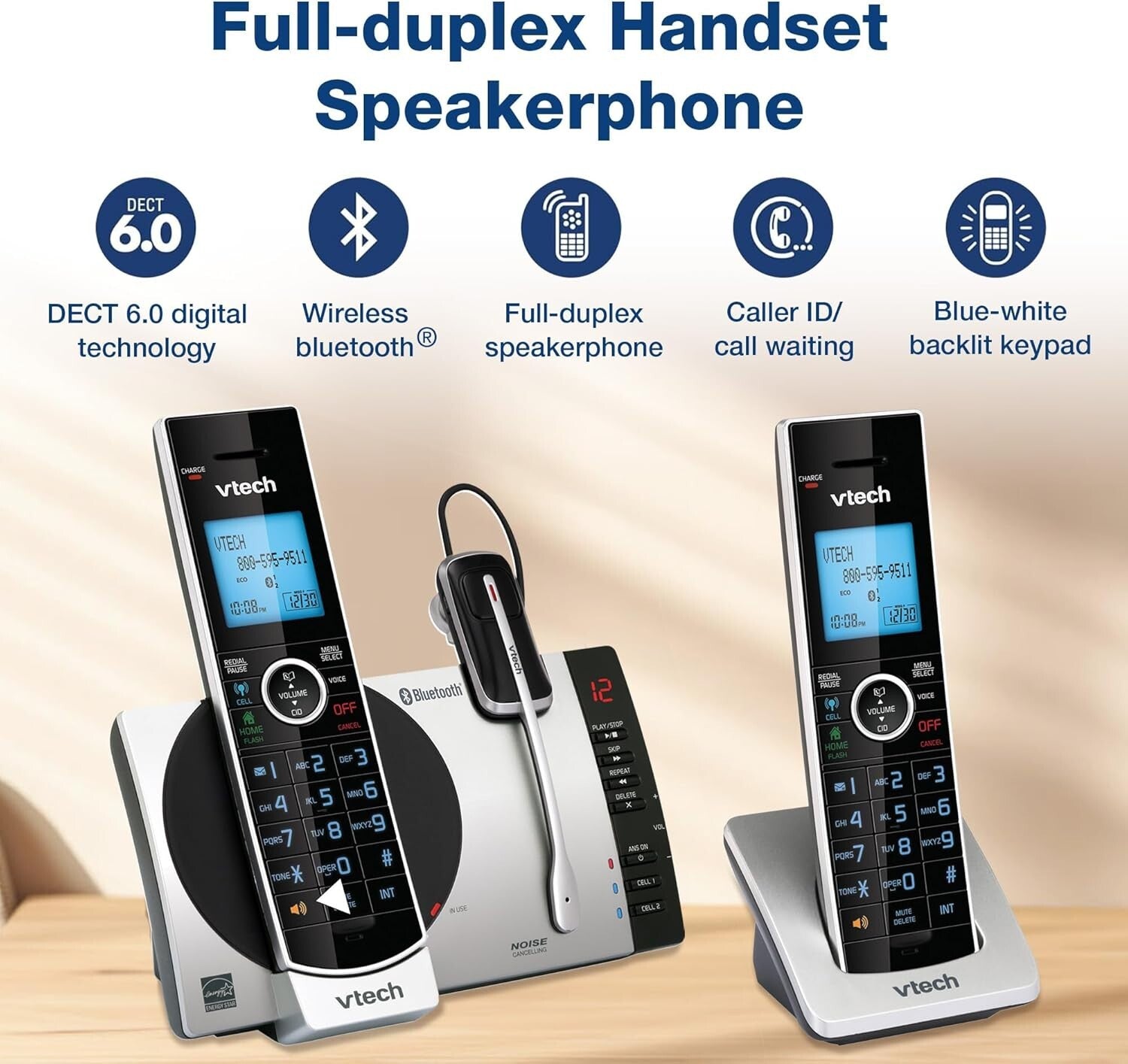 DECT 6.0 Cordless Phone with Bluetooth Headset & Voice-Guided Answering System