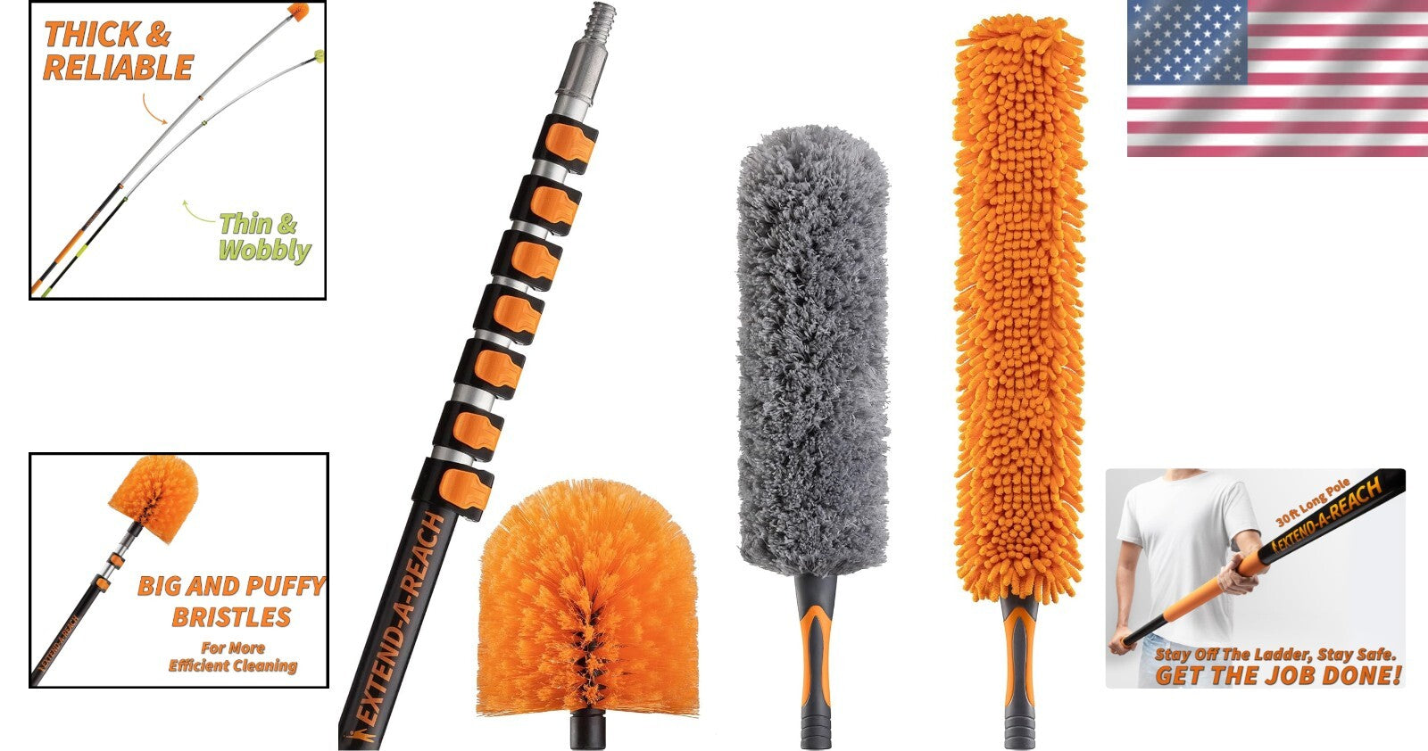 Versatile 36ft High Reach Cleaning Kit - Cobweb & Ceiling Fan Duster Included
