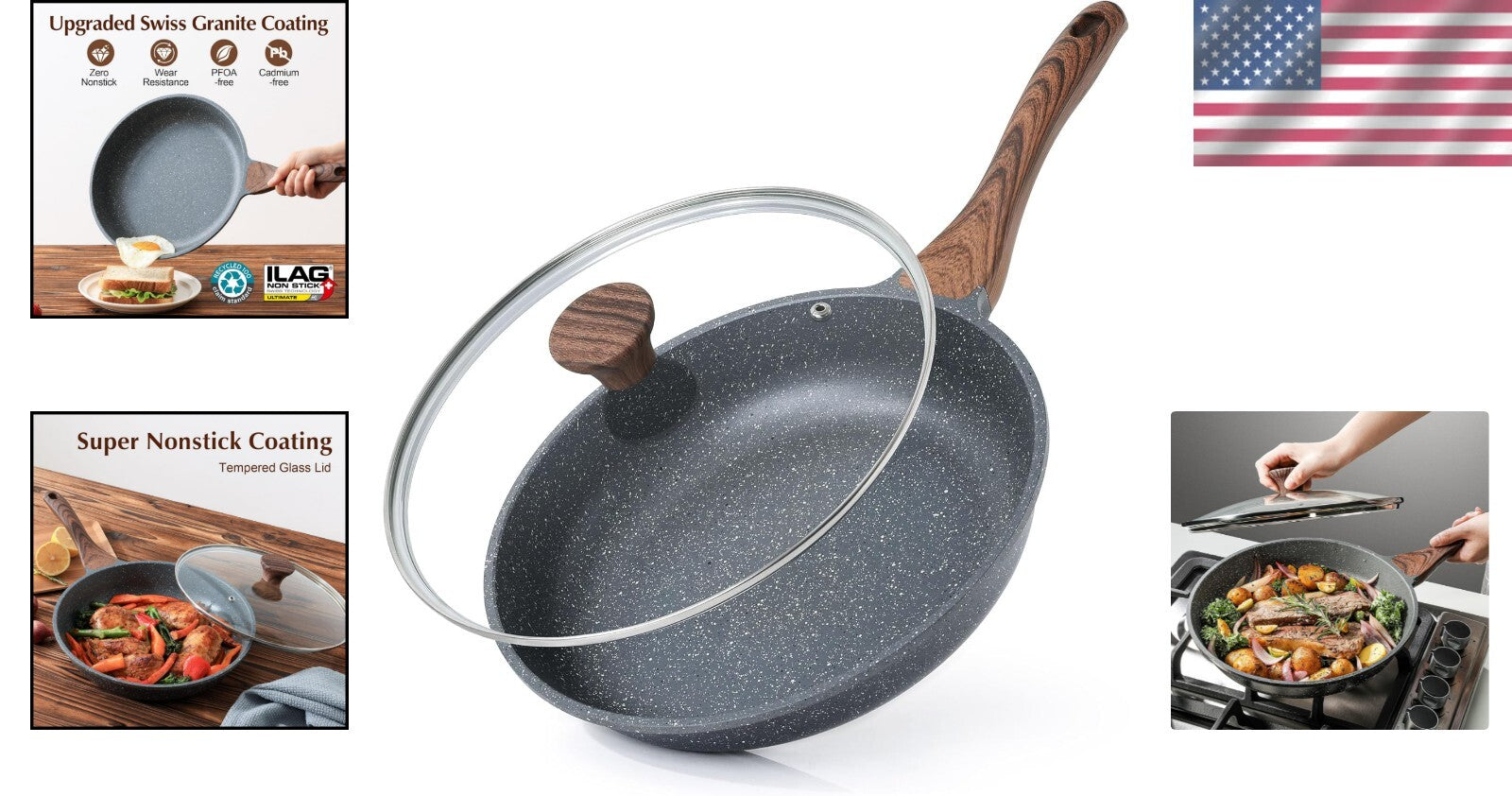 Elegant 12.5-Inch Nonstick Pan with Tempered Lid - Perfect for Kitchen Mastery