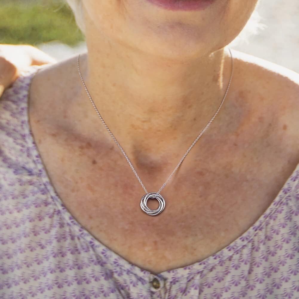 Celebratory 60th Birthday Necklace with Interlocking Rings - Silver Jewelry