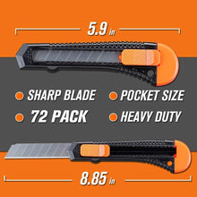 Load image into Gallery viewer, 72 Pack Utility Knives: 18mm Retractable Box Cutters with Razor Sharp Blades
