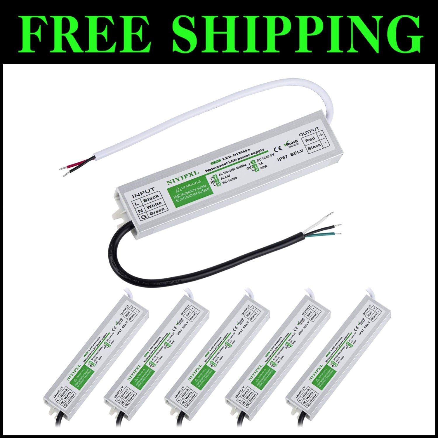 60W IP67 LED Driver Pack of 6 - Reliable Power Supply for Outdoor Use