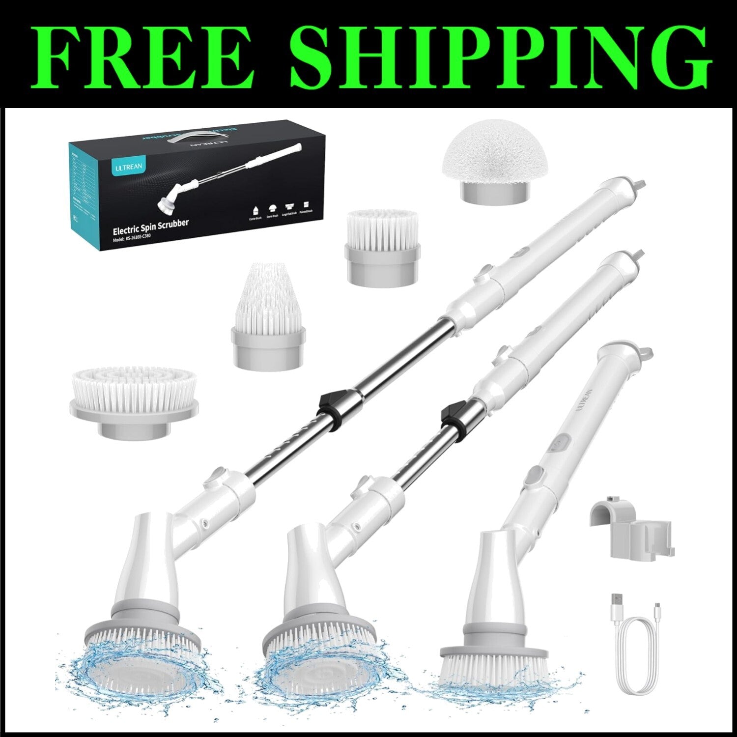 Waterproof Spin Scrubber with Extending Handle - Ideal for Bathroom Cleanings