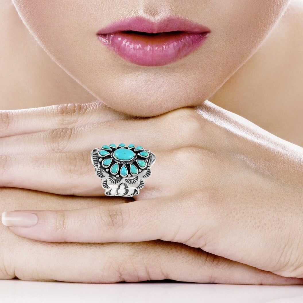 Customizable 925 Sterling Silver Ring with Genuine Turquoise - Radiant Gemstone
