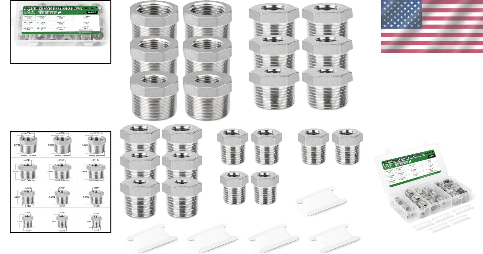 Corrosion-Resistant 24PCS Reducer Hex Bushing Kit for Durable Pipe Connections