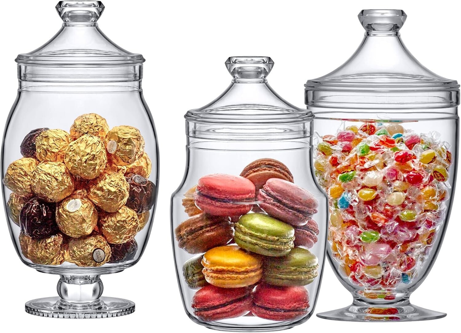 Modern 3-Piece Plastic Apothecary Jars - Durable Snap-Lid Storage Containers
