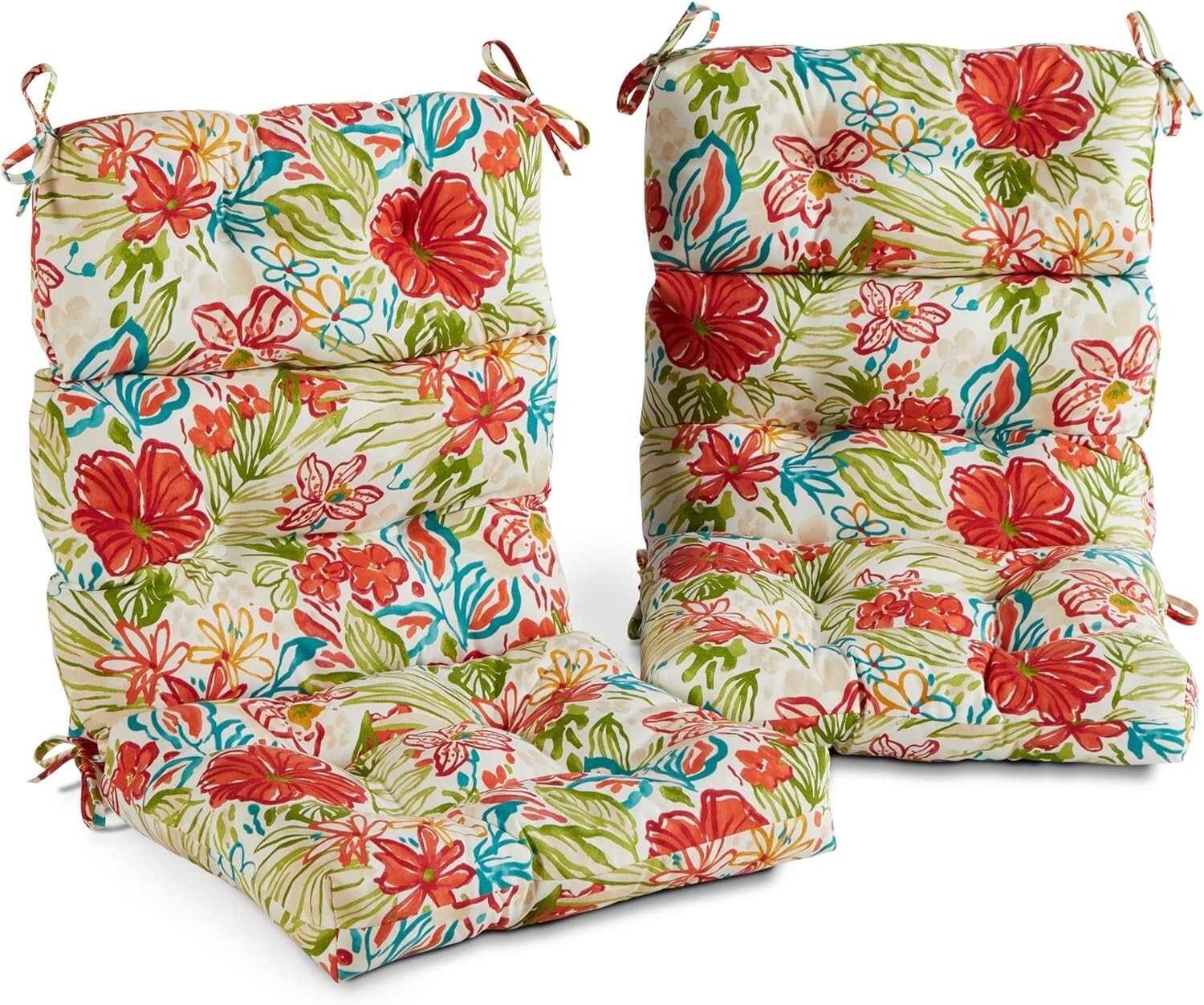 Garden Floral High Back Chair Cushion Set, 2 Pieces - Fade & Stain Resistant