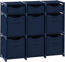Load image into Gallery viewer, 9 Cube Navy Organizer with Foldable Bins - Effortless Style for Kids' Rooms
