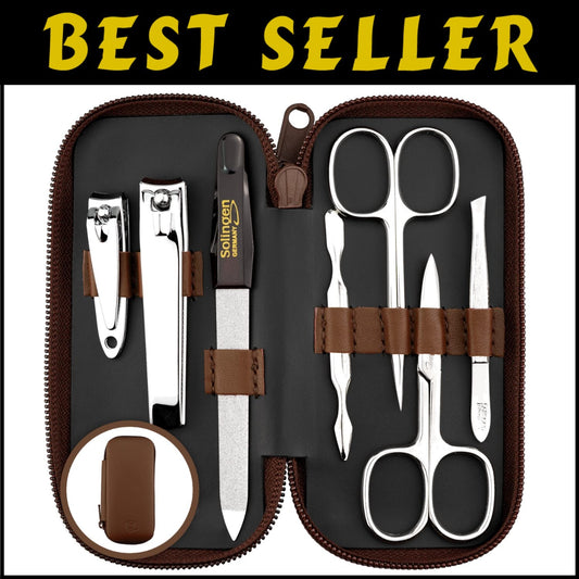 Premium Manicure Set Made in Germany - 7 Tools in Genuine Leather Case